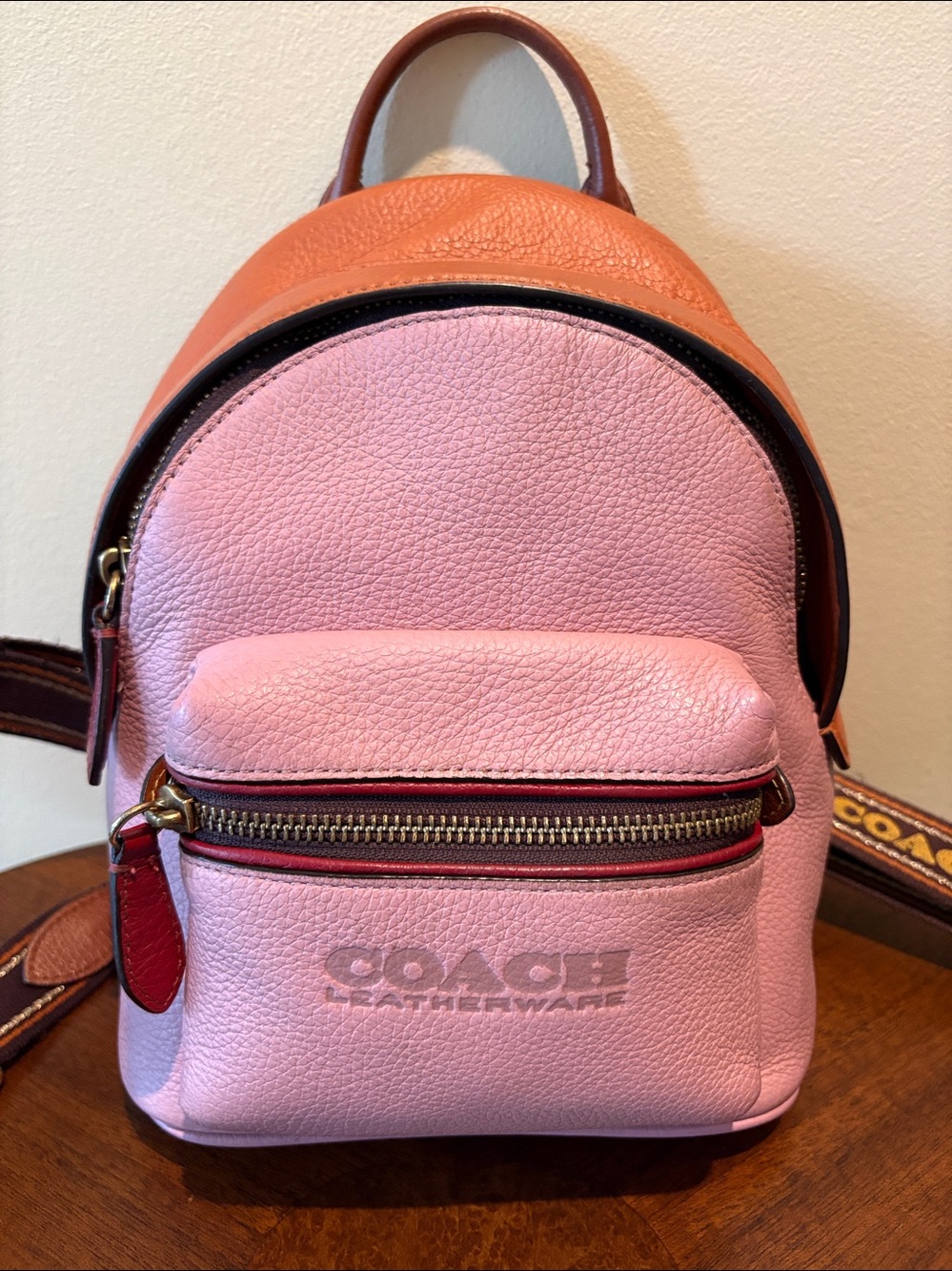 Coach  Mini Backpack  pebble Leather DUSTY rose Burgundy saddle& Brown brass har